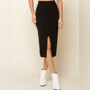 Free People Skyline Rib Midi Skirt- Black NWT